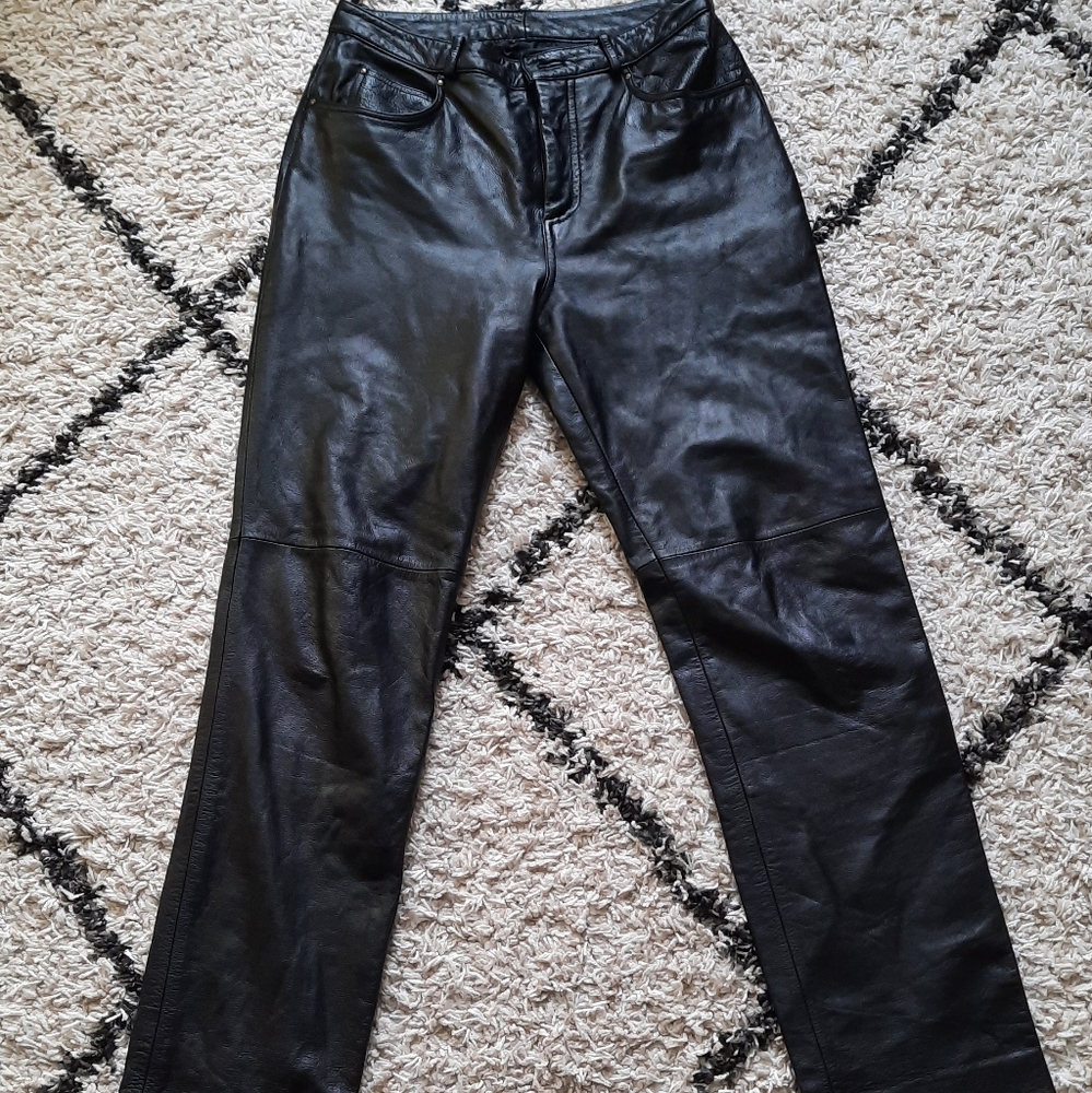 Vintage high-waisted relaxed fit black leather pants